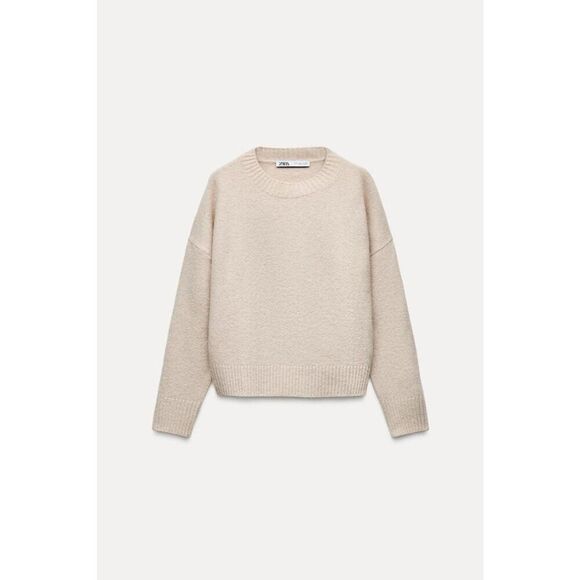 Zara Womens Sweater L Ecru Beige Pullover Crew Neck Cozy Soft Knit 2142/168 NWT - Picture 3 of 11